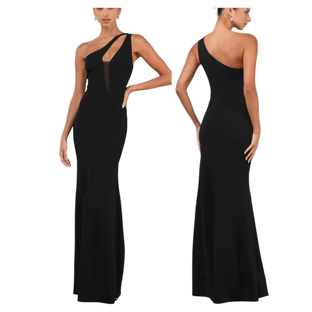 Lulus Mesmerizing Energy Black Cutout One-Shoulder Mermaid Maxi Dress Sz Lg